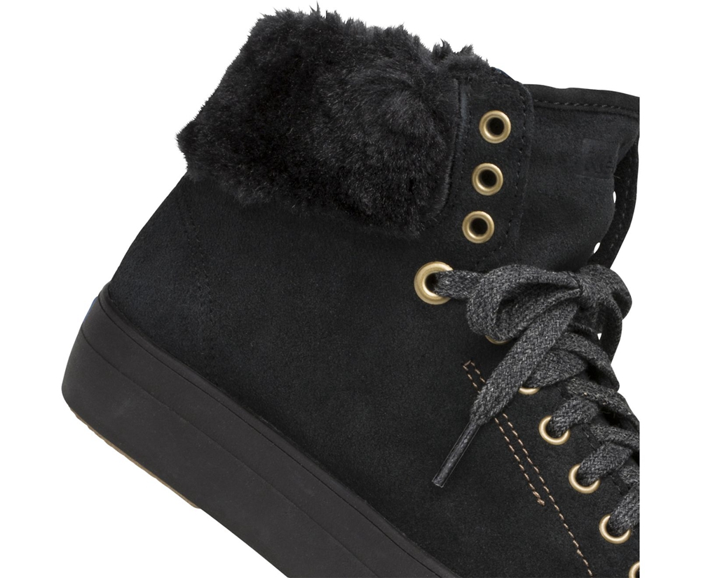 Πανινα Παπουτσια Γυναικεια - Keds Rise Hi Suede Faux Fur - Μαυρα - SYFUX8765